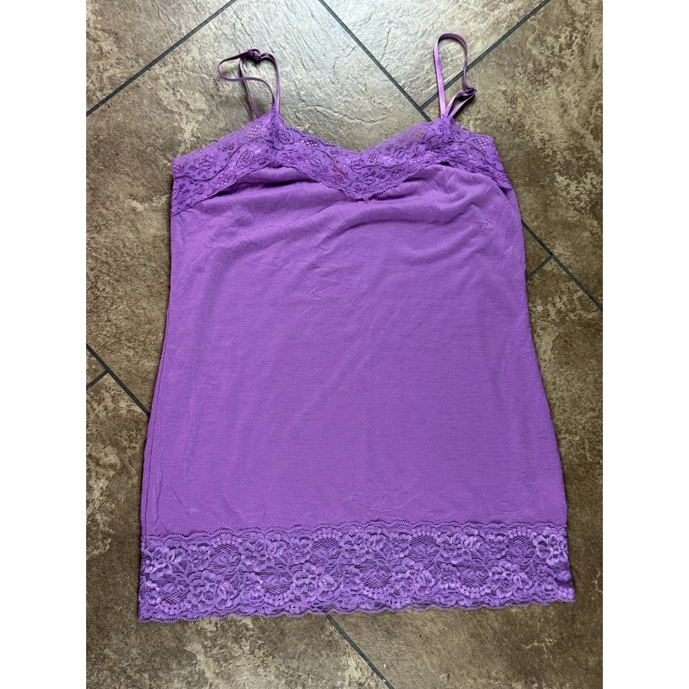 Y2K‎ Bongo Long Lace Cami L Fairy Dainty Coquette Top Stretch Shirt Purple VTG